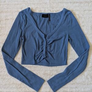 Urban Outfitters Blue Ruched Crop Blouse
